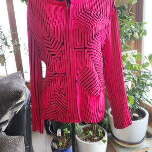 Andrea Rosati -Fiber Artist- Black & Red Art-to-Wear Pieced Jacket.14